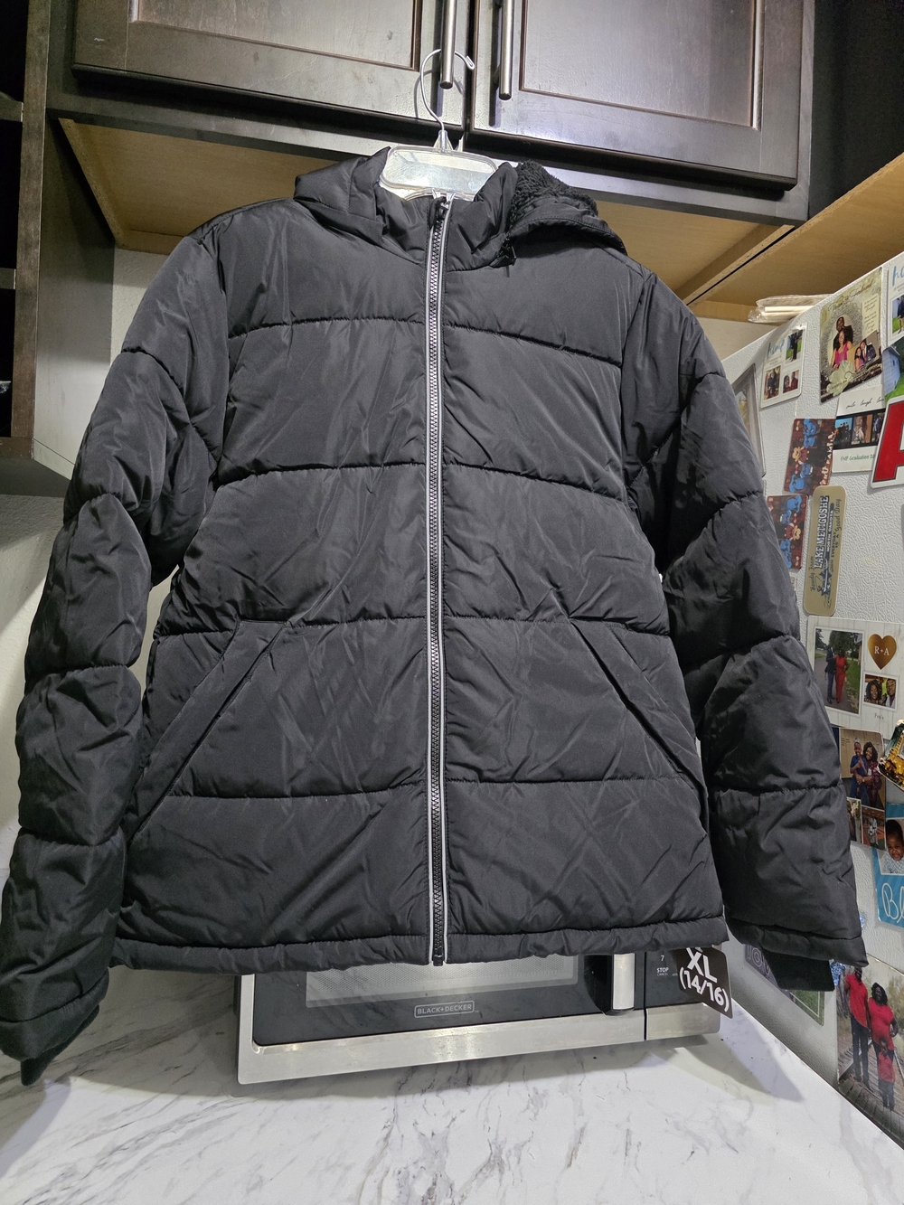 New Members Mark Black Puffer Jacket with Hood Youth Boys 14/16 - Picture 6 of 12